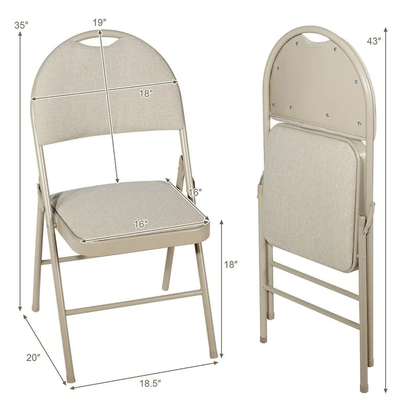 Sedie pieghevoli, confezione da 6, portatili, imbottite per ufficio, cucina, sala da pranzo - Beige - 18,5 x 20 x 35 (L x P x A)