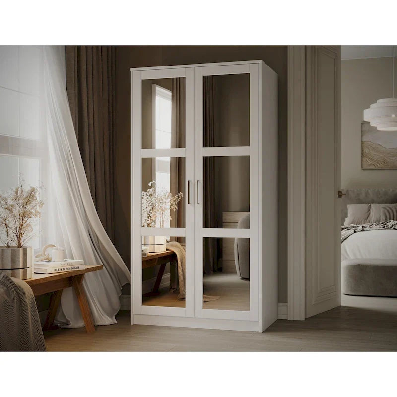Palace Imports 100% Solid Wood 2-Door Urban Wardrobe Armoire with Solid and Mirrored Doors