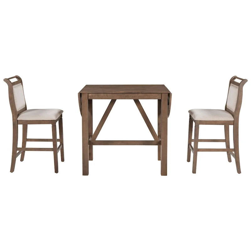 Set da 3 Pezzi Tavolo da Pranzo a Foglia Cadente a Altezza Bancone in Legno