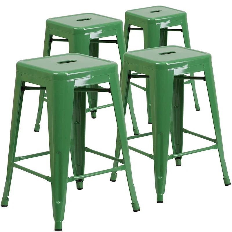 Set di 4 Sgabelli in Metallo Senza Schienale da 61 cm per Interni/Esterni, con Seduta Quadrata