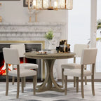 Taupe Retro 5-Piece Wooden Dining Table Set with Curved Trestle Table & 4 Chairs