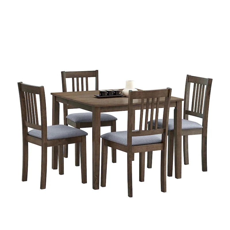Set Tavolo e Sedie per Colazione in Cucina, Tavolo da Pranzo Quadrato in Legno, Tavolo da Pranzo Casuale con 4 Sedie Imbottite