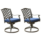 Sedia da pranzo girevole da esterno Wynn da 25 pollici moderna con cuscino, set da 2, blu