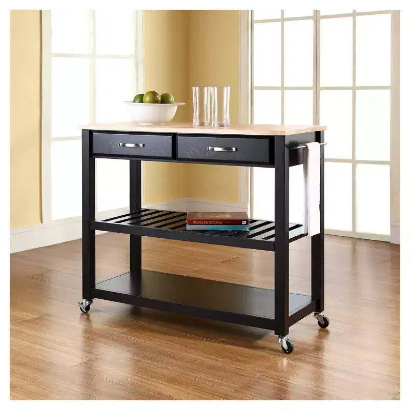 Carrello/isola da cucina con ripiano in legno naturale e portasgabello opzionale - Crosley