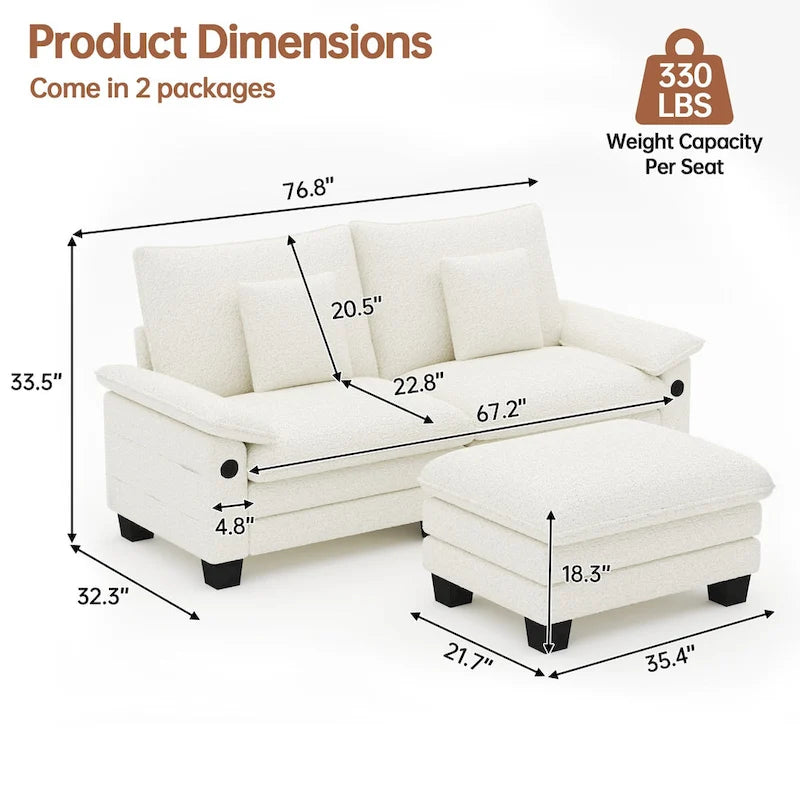 Modular Sectional Sofa, Comfy Cloud Couch Sectional Sofa with Ottoman, Deep Seat Sofa Sleeper for Living Room