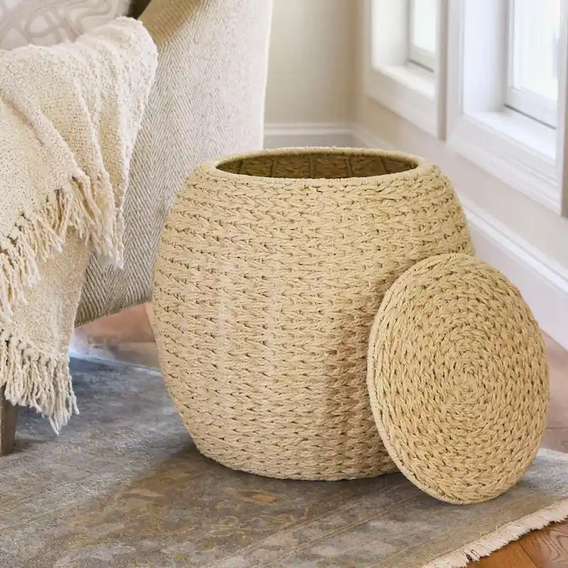 Tavolino Contenitore a Cesto in Vimini Intrecciato a Mano Household Essentials - 17.0L x 17.0W x 19.0H