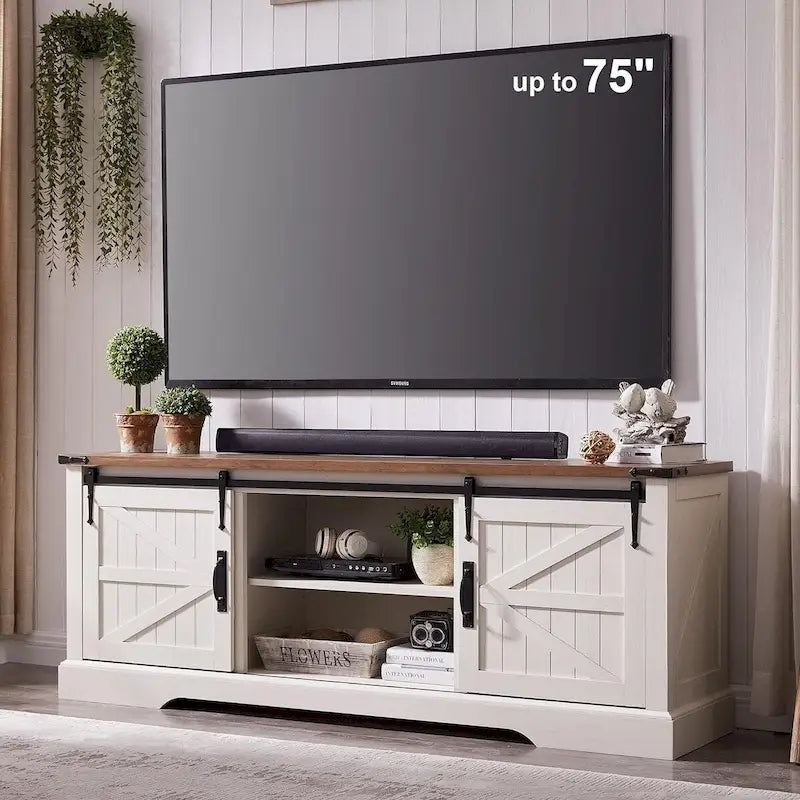 Mobile TV in legno stile rustico, Centro di intrattenimento rustico, Credenza consolle - n/a
