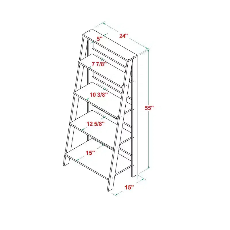 55 Thatcher Transitional Wood 4 Shelf Ladder Bookshelf - Saracina Home