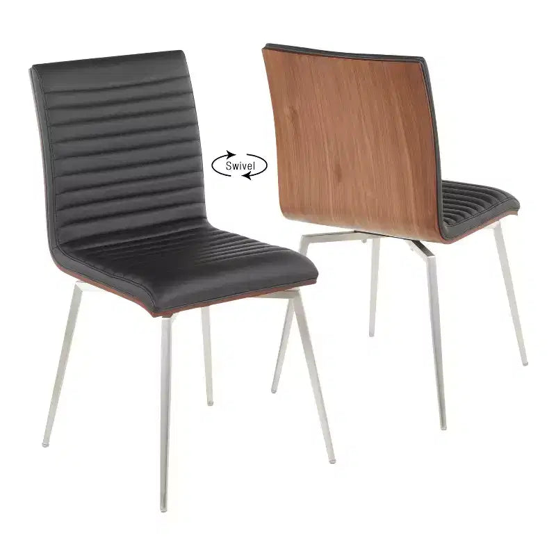 Set of 2 Mason Swivel Modern Walnut Wood Back Dining Chairs - Lumisource