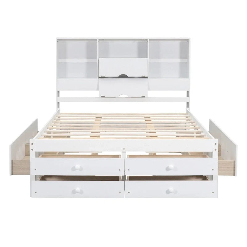 Letto a piattaforma King Size con testiera contenitore e 8 cassetti