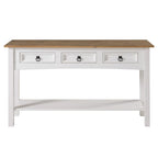 Tavolo Consolle Rustico in Pino Massiccio per Ingresso, Bianco Decapato / Marrone Antico / Grigio Decapato / Non Verniciato, 3 Cassetti