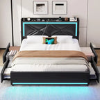 Struttura letto con luci LED per testiera e stazione di ricarica USB-C/A, 4 cassetti