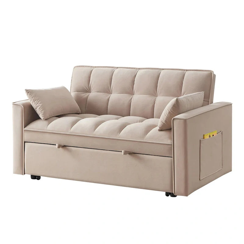 4-in-1 Pull-Out Sleeper Sofa Bed - Loveseat in Velvet -Convertible Couch Bed with Reclining Backrest,2 Side Pockets