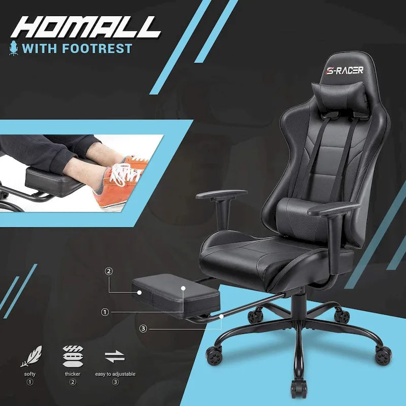 Sedia da gaming con poggiapiedi - Sedia da scrivania ergonomica