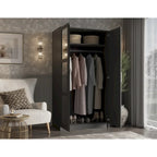Palace Imports 100% Solid Wood 2-Door Urban Wardrobe Armoire with Solid and Mirrored Doors