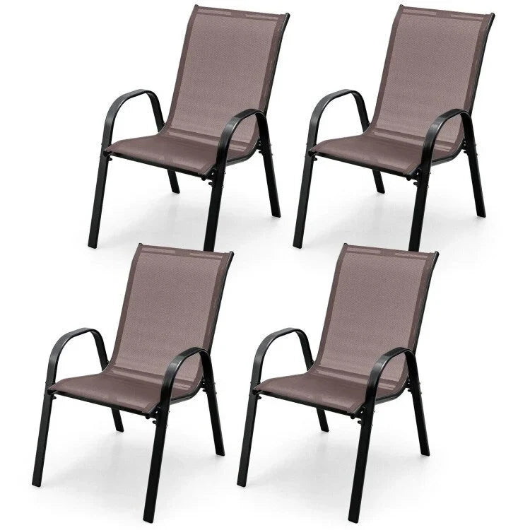 4 Pieces Stackable Patio Dining Chairs Set with Armrest - 29 x 21.5 x 35.5 (L x W x H)