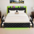 Moasis Letto Matrimoniale Queen Size con Struttura in PU e LED, Imbottito, con Piattaforma