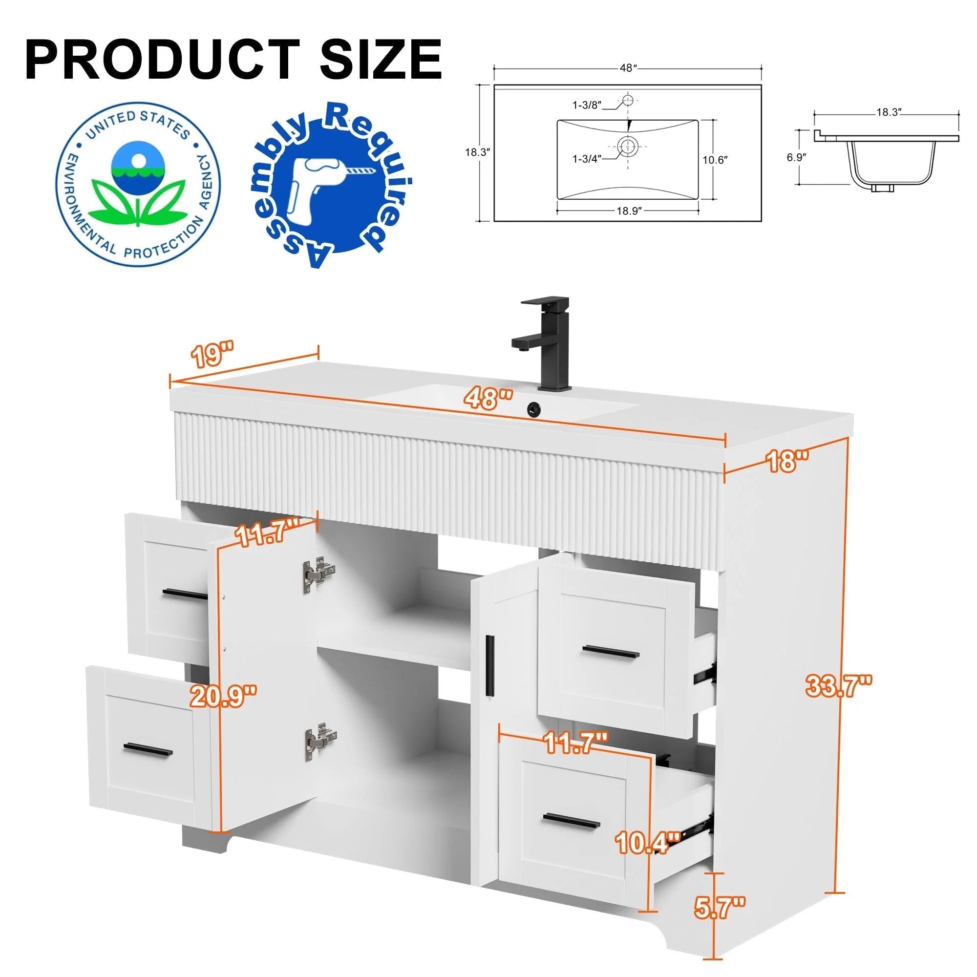 Mobile bagno 30/36/48 Wavy Line con lavabo e rubinetto