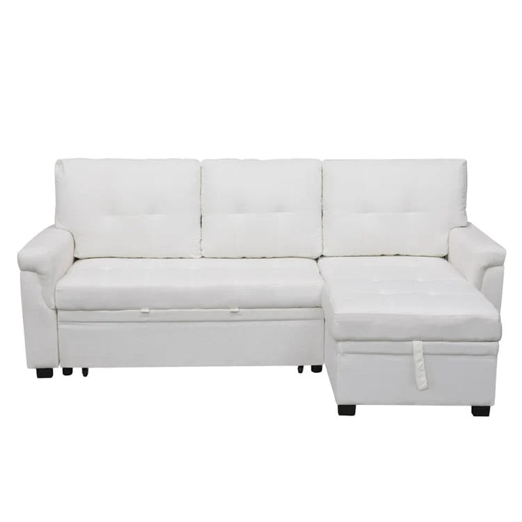 Divano componibile convertibile reversibile con letto estraibile, chaise longue con contenitore nascosto e gambe durevoli