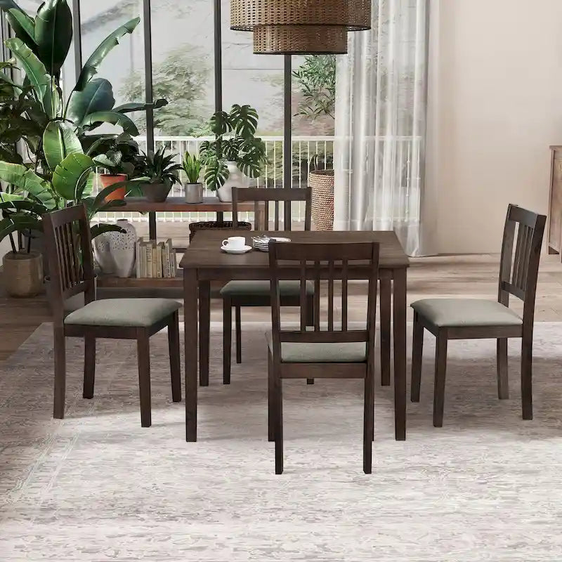 Set Tavolo e Sedie per Colazione in Cucina, Tavolo da Pranzo Quadrato in Legno, Tavolo da Pranzo Casuale con 4 Sedie Imbottite