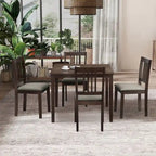 Set Tavolo e Sedie per Colazione in Cucina, Tavolo da Pranzo Quadrato in Legno, Tavolo da Pranzo Casuale con 4 Sedie Imbottite