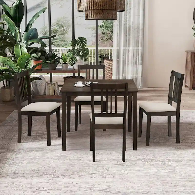 Set Tavolo e Sedie per Colazione in Cucina, Tavolo da Pranzo Quadrato in Legno, Tavolo da Pranzo Casuale con 4 Sedie Imbottite