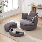 Poltrona girevole oversize con pouf contenitore Moon con 4 cuscini