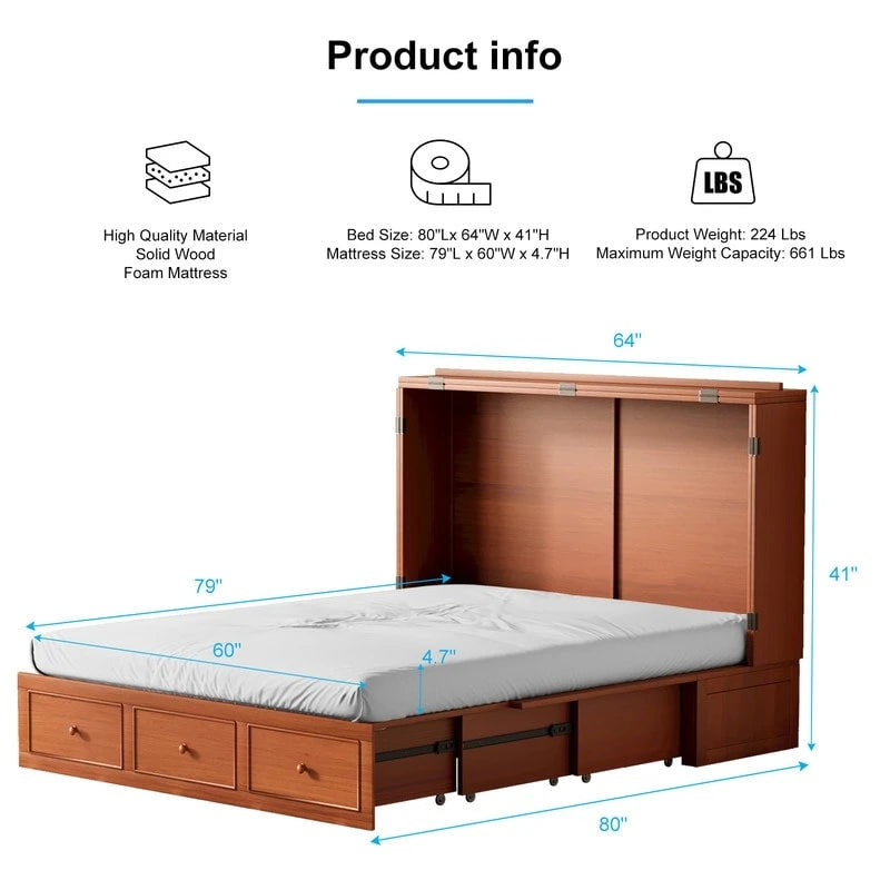 Mixoy Letto a scomparsa con materasso pieghevole, letto a cubo moderno con cassetto portaoggetti e stazione di ricarica USB