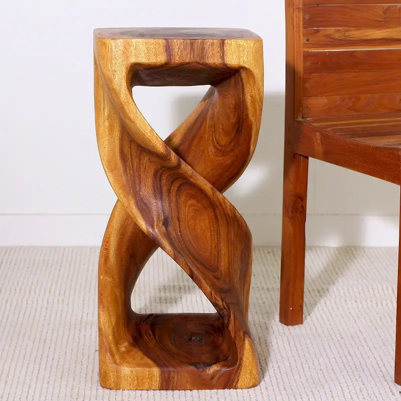 Sgabello/Tavolino Haussmann Wood Double Twist 12 pollici quadrati x 26 pollici H Quercia Olio - 12 x 12 x 26