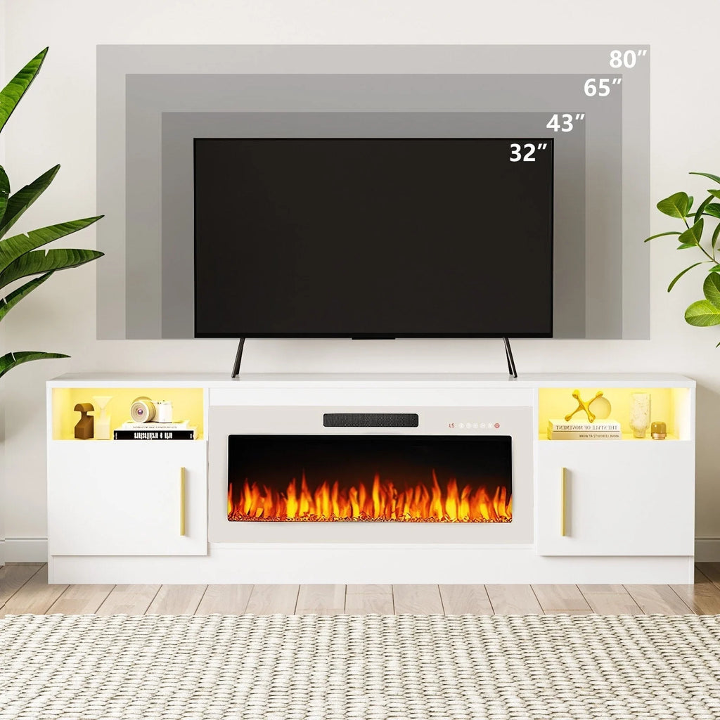 Mobile TV Bossin 70" con caminetto elettrico 36", Mobile TV per televisori fino a 80", 16 colori LED/Centro di intrattenimento