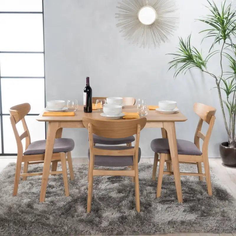 Set da pranzo rettangolare a 5 pezzi in legno di Idalia Fabric and Rubberwood di Christopher Knight Home