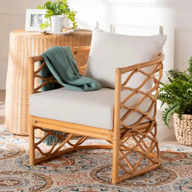 Poltrona Acelynn in Rattan Chiaro Miele Stile Bohemien
