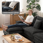 Set di mobili per soggiorno, Set divano componibile modulare con pouf per soggiorno, Divano convertibile