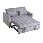 Modern Velvet Loveseat Futon Sofa Couch Pullout Bed, Small Love Seat Lounge Sofa w/Reclining Backrest, Toss Pillows, Pockets