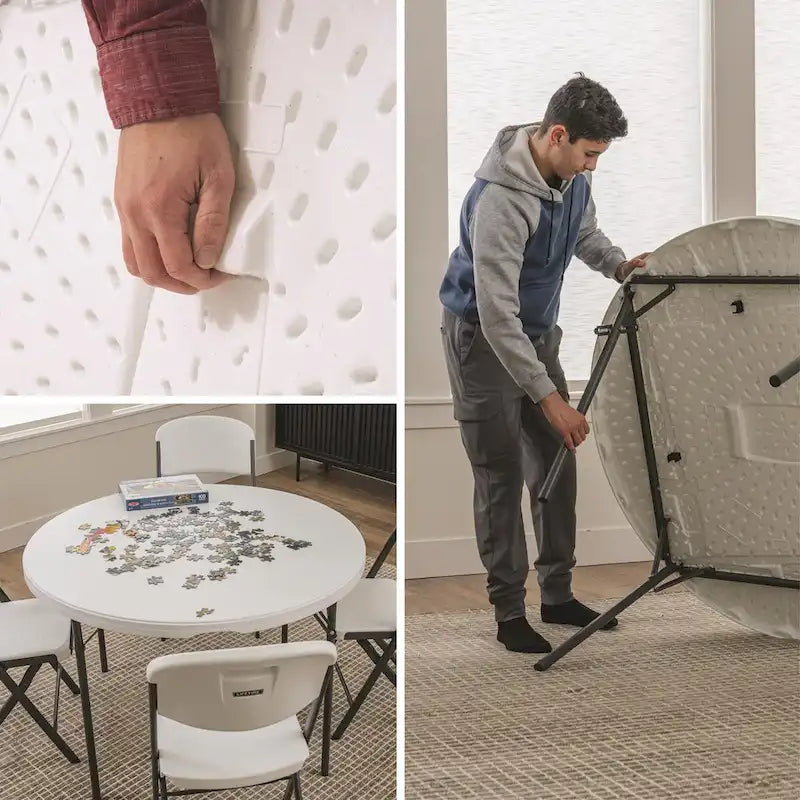 Tavolo rotondo Lifetime da 48 pollici impilabile, per interni/esterni, per uso commerciale leggero, bianco