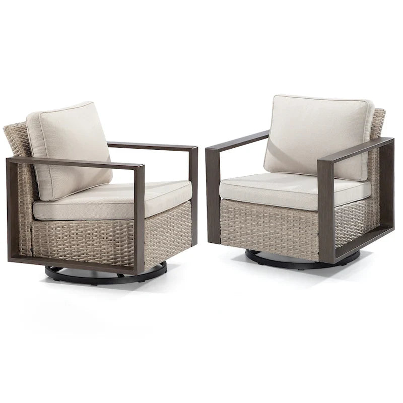 Cozywor 2-Piece Patio Wicker Outdoor Rocking Chair with Metal Frame and Cushions