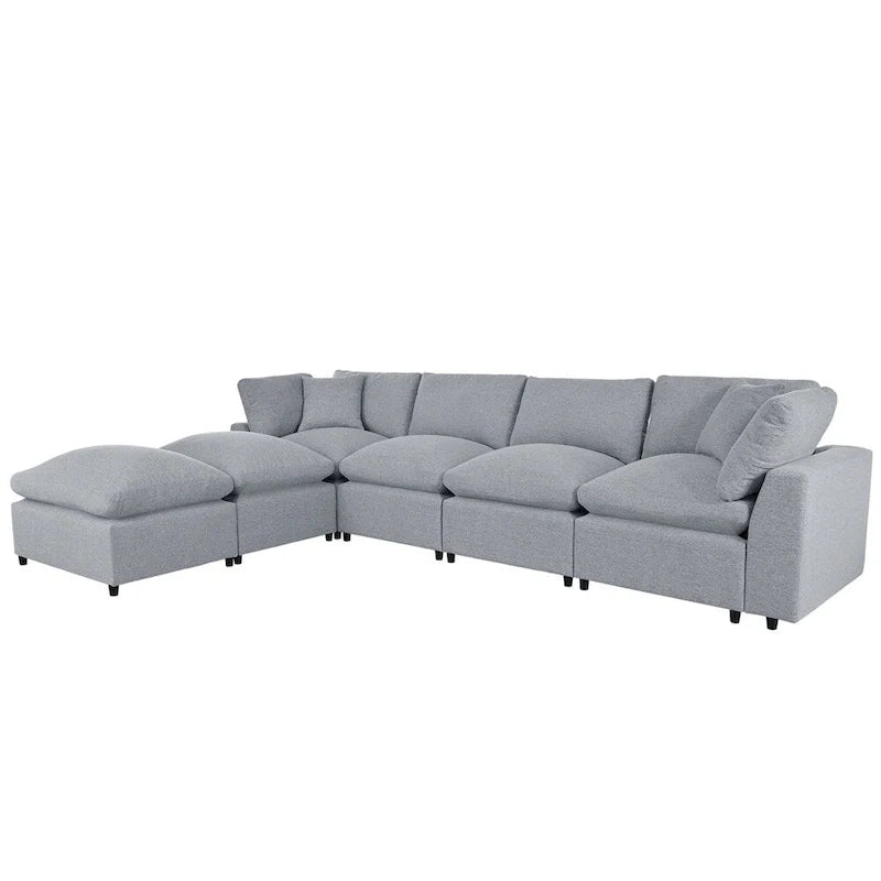 Divano componibile moderno a U, 2 grandi chaise longue con pouf rimovibili