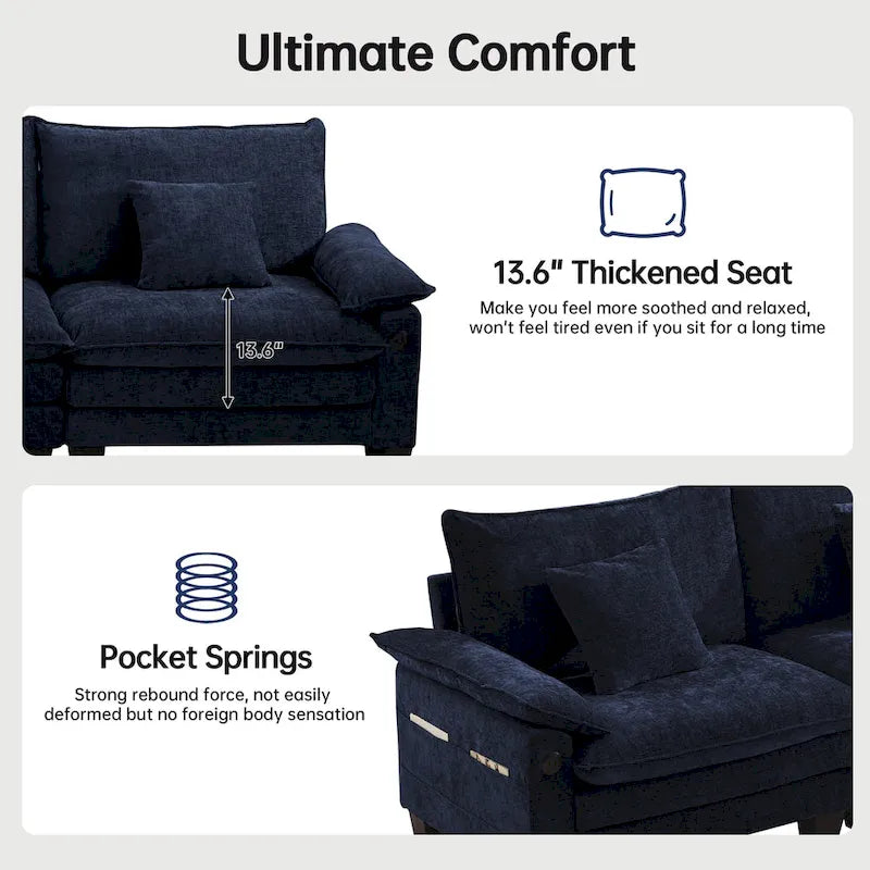 Modular Sectional Sofa, Comfy Cloud Couch Sectional Sofa with Ottoman, Deep Seat Sofa Sleeper for Living Room