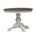 Tavolo da pranzo rotondo Magnolia Manor con base a piedistallo e prolunghe – 2 finiture