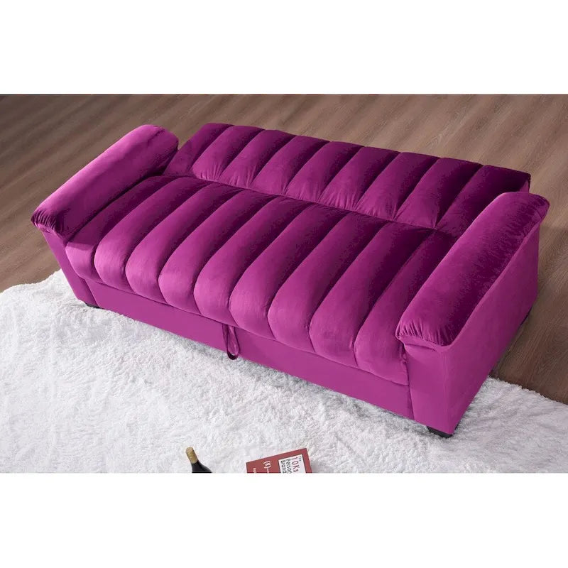 82.7 Velvet Storage Convertible Sofa Sleeper Couch with 2 Pillows