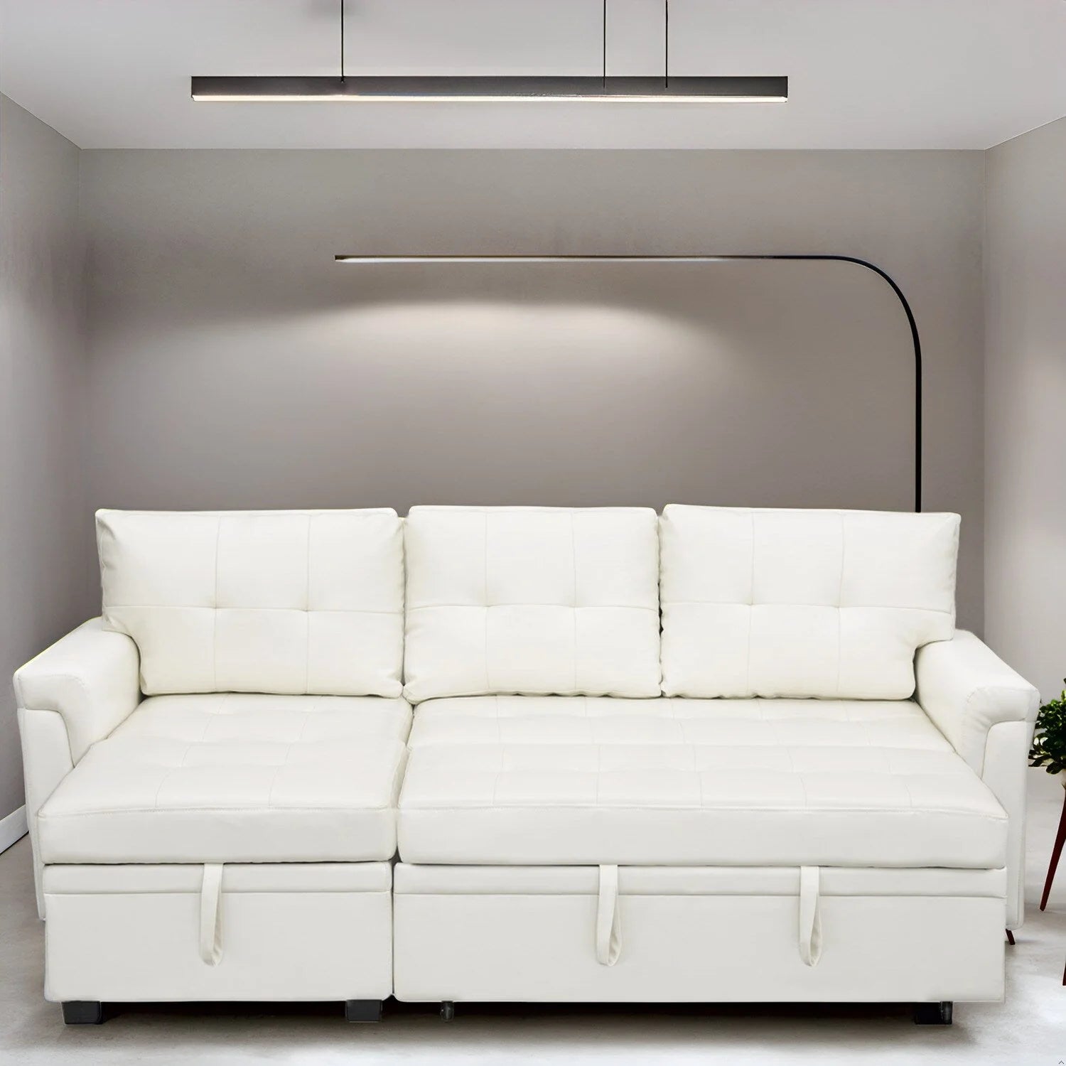 Reversible Sectional Sofa with Pull-Out Sleeper Bed, Hidden Storage Chaise, Durable Legs,