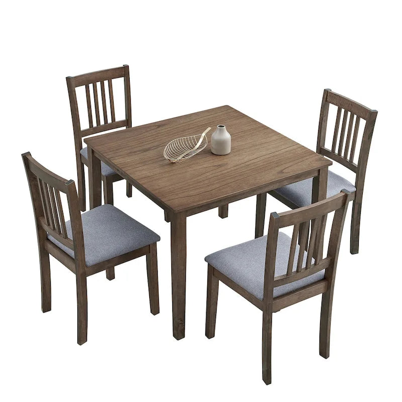 Set Tavolo e Sedie per Colazione in Cucina, Tavolo da Pranzo Quadrato in Legno, Tavolo da Pranzo Casuale con 4 Sedie Imbottite