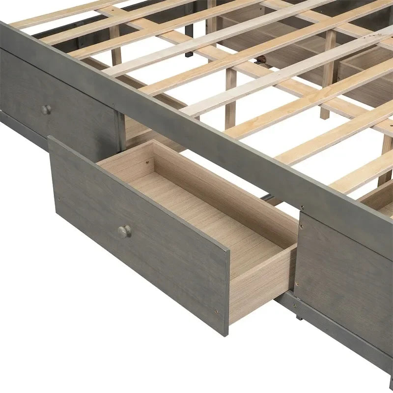 King Size Platform Bed with Storage Headboard and 8 Drawers