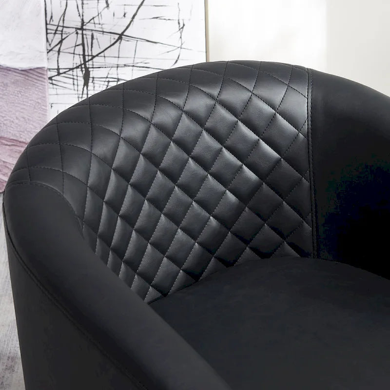 KINWELL 29 Wide Tufted PU Leather Swivel Barrel Chair