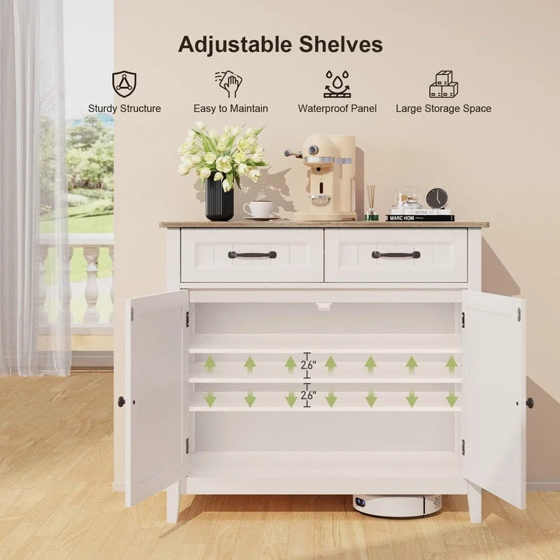 Kitchen Sideboard Buffet Storage Cabinet with 2 Drawers, Coffee Bar Cabinet ,Wood Entryway Cabinet with Double Door Cupboard