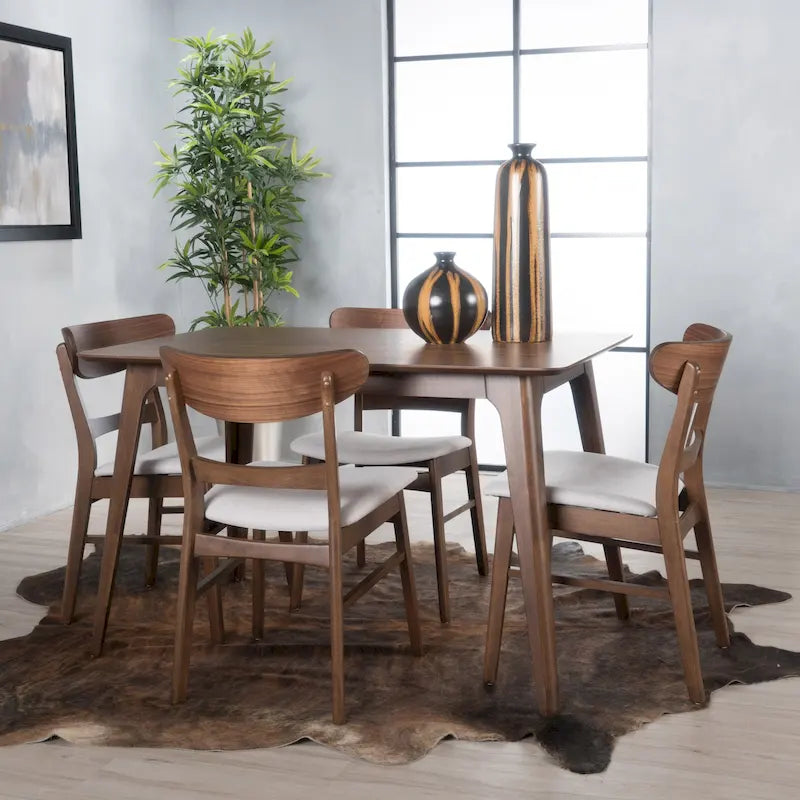 Set da pranzo rettangolare a 5 pezzi in legno di Idalia Fabric and Rubberwood di Christopher Knight Home