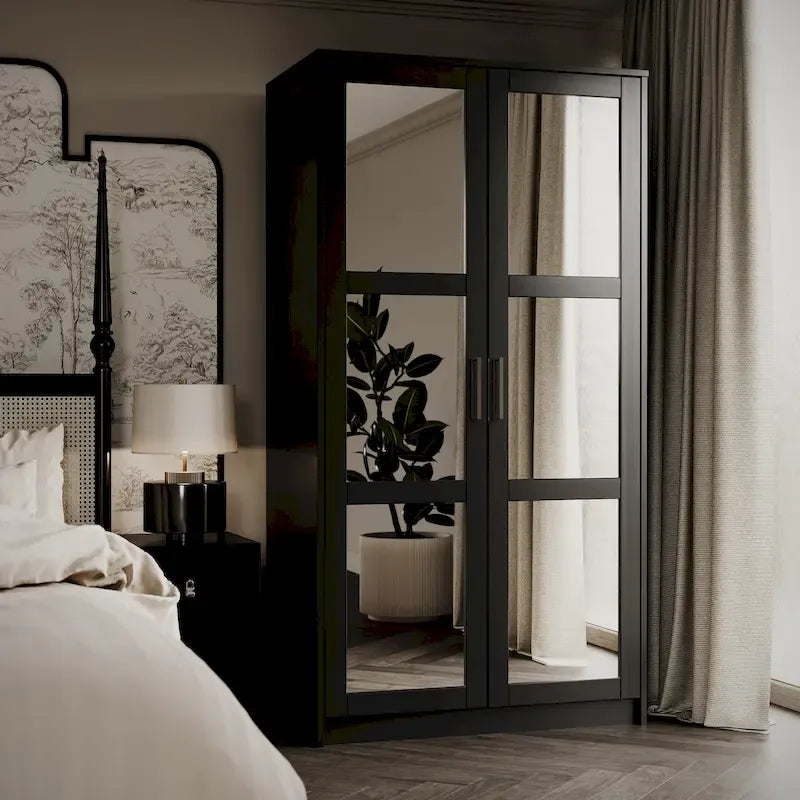 Palace Imports Armadio a 2 ante in 100% legno massello Urban con ante a specchio e in legno massello