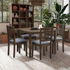 Set Tavolo e Sedie per Colazione in Cucina, Tavolo da Pranzo Quadrato in Legno, Tavolo da Pranzo Casuale con 4 Sedie Imbottite