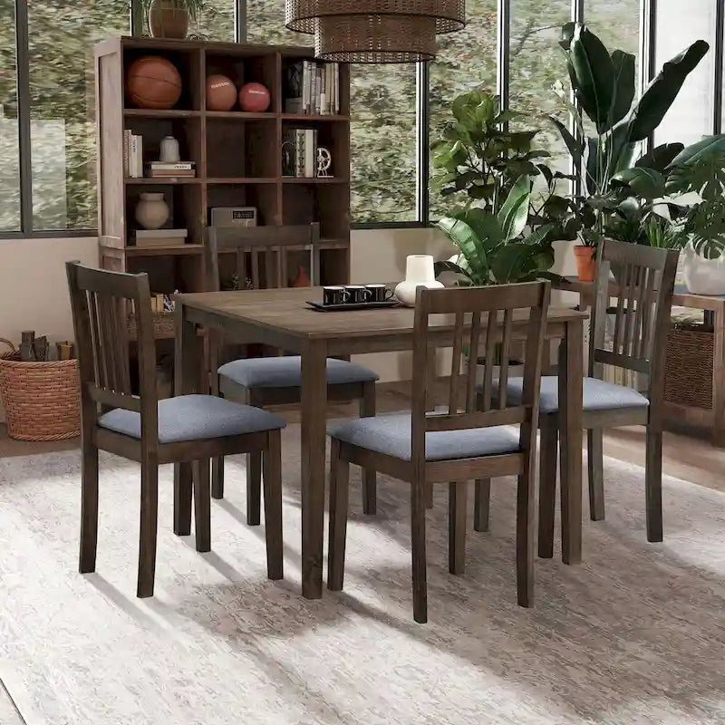 Set Tavolo e Sedie per Colazione in Cucina, Tavolo da Pranzo Quadrato in Legno, Tavolo da Pranzo Casuale con 4 Sedie Imbottite