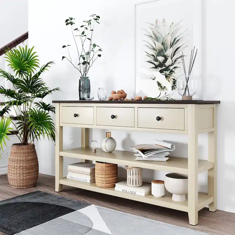 Console con Design Retrò e Due Ripiani Aperti